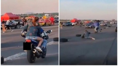 VIDEO: Další bolestivá havárie z Car Wars! Na machrování tvrdě doplatil motorkář se spolujezdkyní!