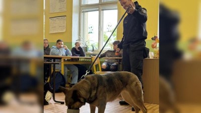 Zásah jako z krimi seriálu: Vězenští psovodi se svými čtyřnohými parťáky ukázali dětem, jak se hledají drogy