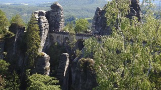 Německo - Přírodní rezervace Naturschutzgebiet Bastei, kamenný most Basteibrücke. Foto: Jitka Fárová
